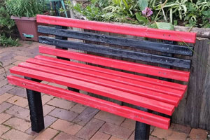 A bench made from bottle tops.