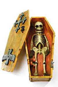 Skeleton in a coffin