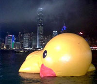 The peripatetic huge yellow duck is deflated by Hong Kong