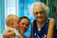 Peggy with great granddaughter Iris, and her mother, Imogen