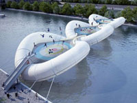 A bridge made of trampolines