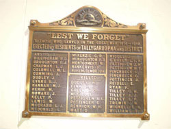 Memorial plaque at Tallygaroopna Hall.
