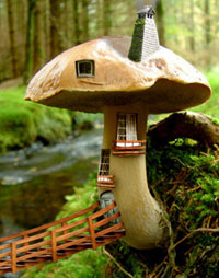 Would be a delightful mushroom house if it was real, but it is wallpaper